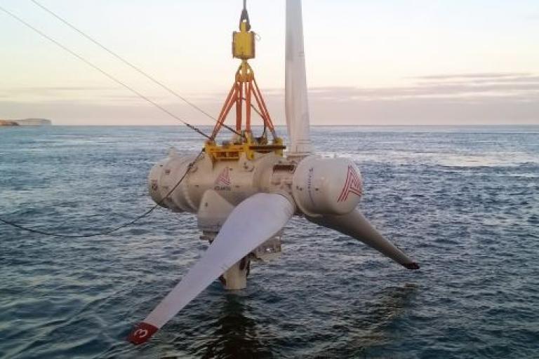 1.5MW AR1500 tidal turbine during deployment at MeyGen, 2017 Credit: SAE Renewables