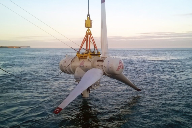 1.5MW AR1500 tidal turbine during deployment at MeyGen, 2017 Credit: SAE Renewables