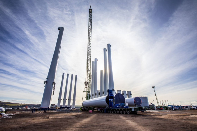 Wind turbine towers at Port of Nigg