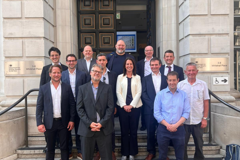 Members of the Marine Energy Taskforce, outside the London headquarters of the Department for Energy Security & Net Zero
